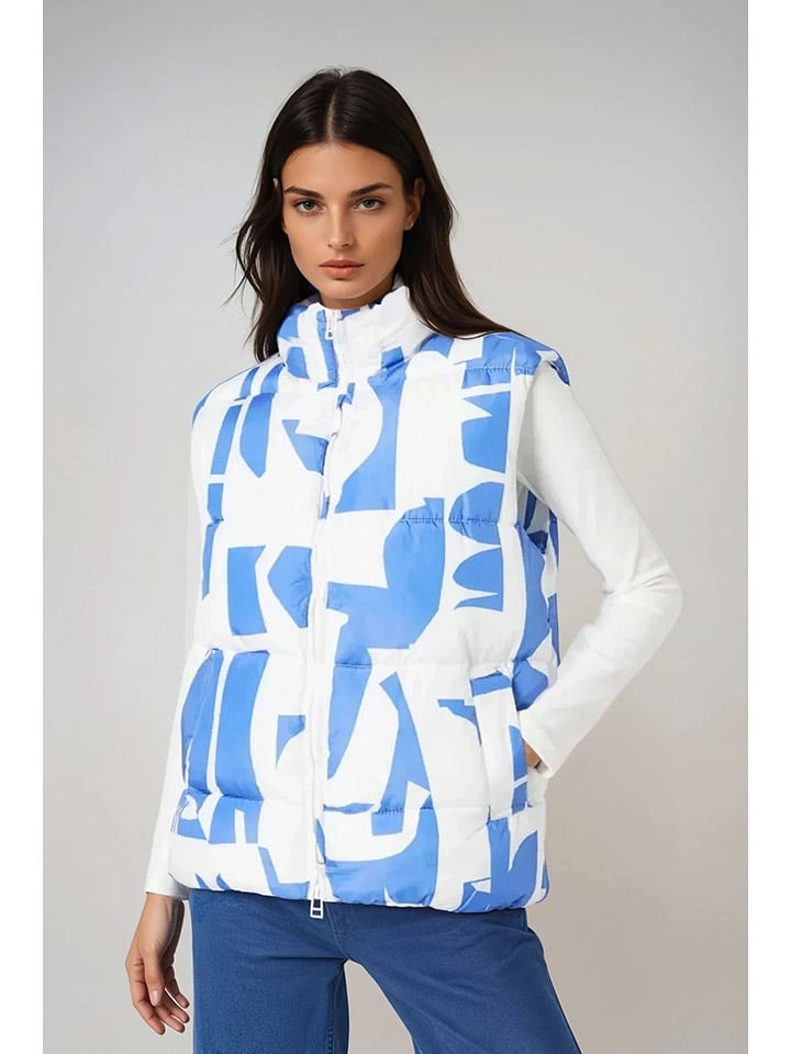 Monki Kamizelka pikowana w kolorze błękitno-białym rozmiar: S