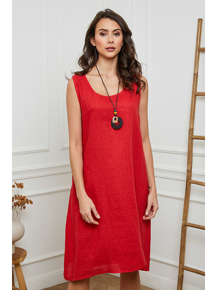 Fleur de Lin Lniana sukienka "Hemar" w kolorze czerwonym rozmiar: L