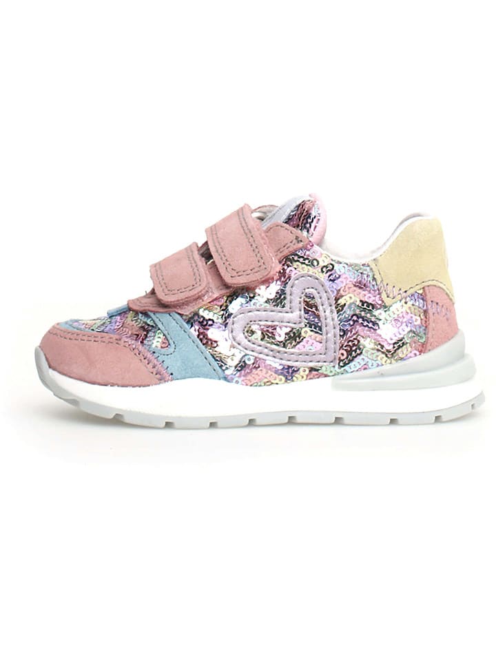 Naturino Skórzane sneakersy "Quelly" w kolorze jasnoróżowo-biało-żółtym rozmiar: 29