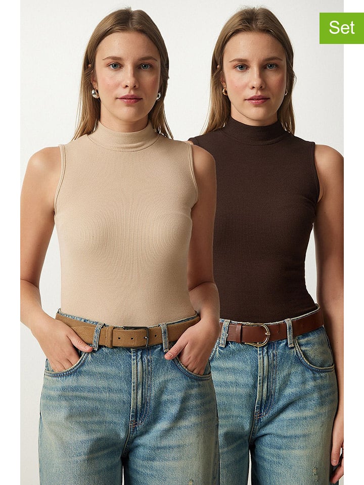 Happiness Istanbul Topy (2 szt.) w kolorze beżowym i brązowym rozmiar: S/M