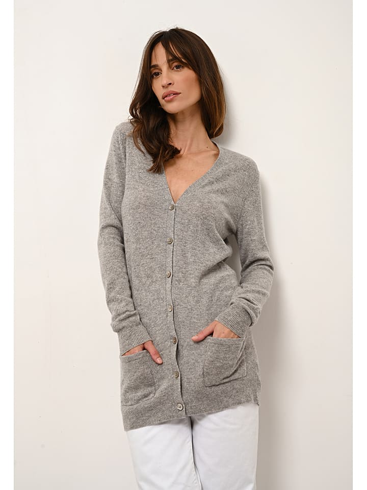 Just Cashmere Kaszmirowy kardigan w kolorze szarym rozmiar: L