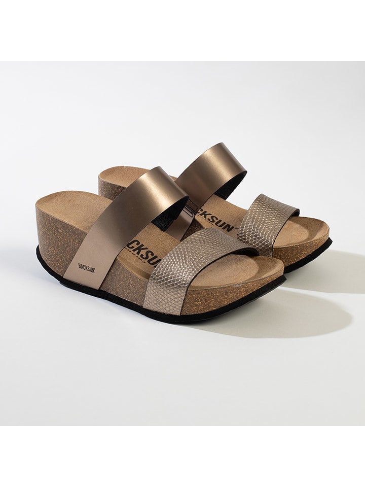 BACKSUN Klapki "Libreville" w kolorze złotym na koturnie rozmiar: 39