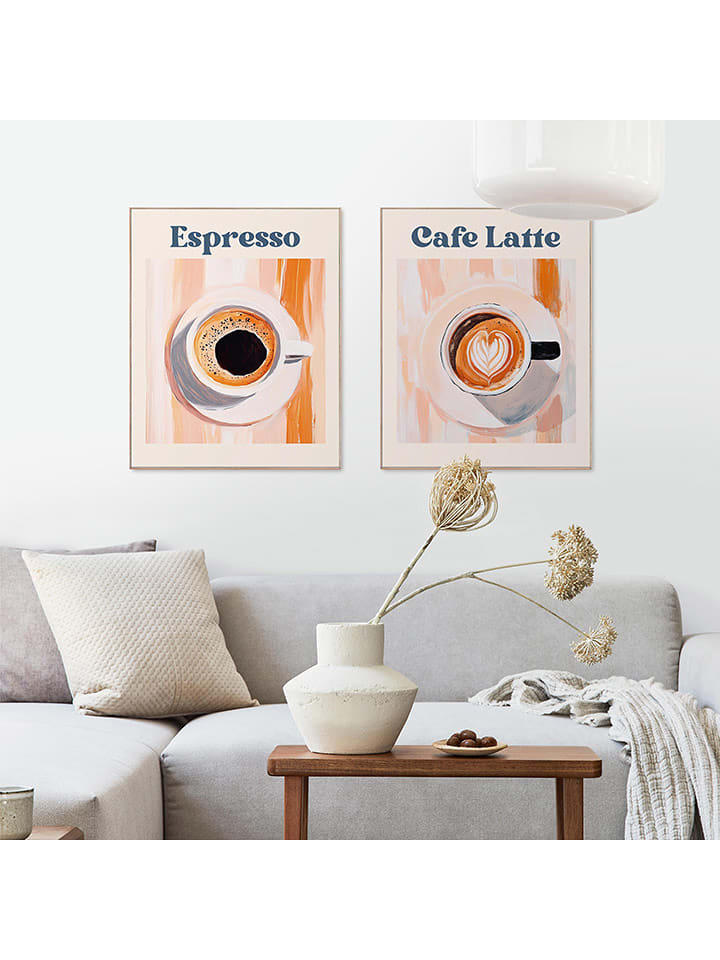 Orangewallz Druki artystyczne (2 szt.) "Coffee Love" w ramce rozmiar: 40x50 cm