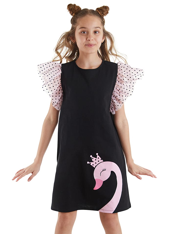 Denokids Sukienka "Royal Swan" w kolorze czarno-jasnoróżowym rozmiar: 116