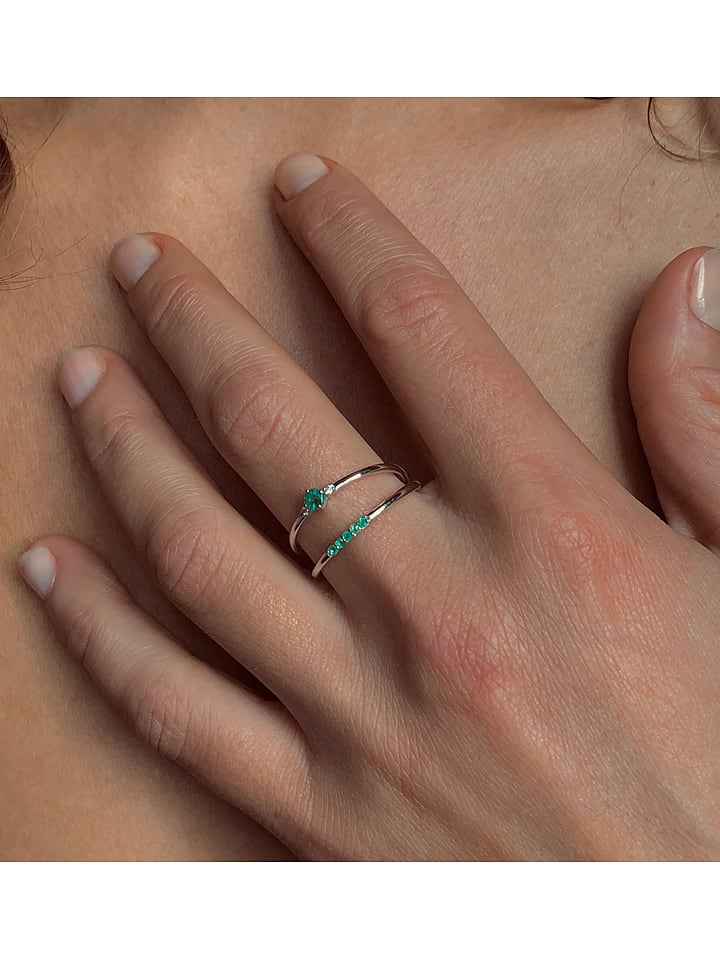 Les Petites Précieuses Srebrny pierścionek ze szmaragdami rozmiar: 50