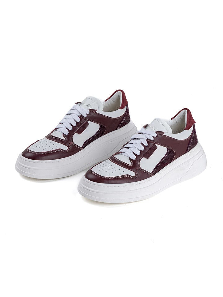 Anna Morellini Skórzane sneakersy "Anola" w kolorze biało-bordowym rozmiar: 39