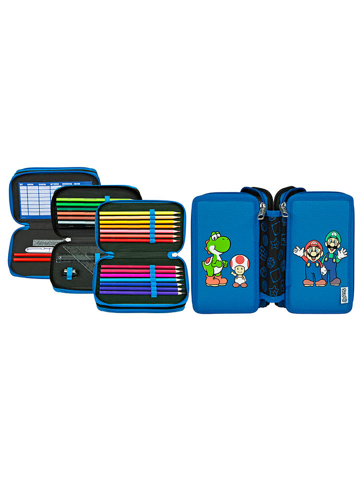 SCOOLI Piórnik "Super Mario" w kolorze niebieskim z akcesoriami rozmiar: onesize