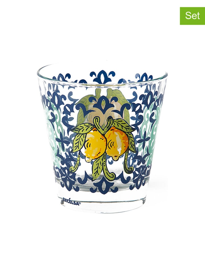 Trendy Kitchen by EXCÉLSA Szklanki (6 szt.) w kolorze niebiesko-żółtym - 250 ml rozmiar: onesize