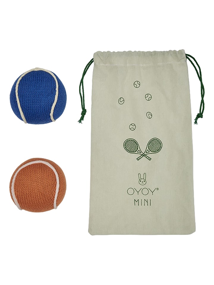 OYOY mini Grzechotka "Tennis Ball" w kolorze niebiesko-pomarańczowym - 0+ rozmiar: onesize