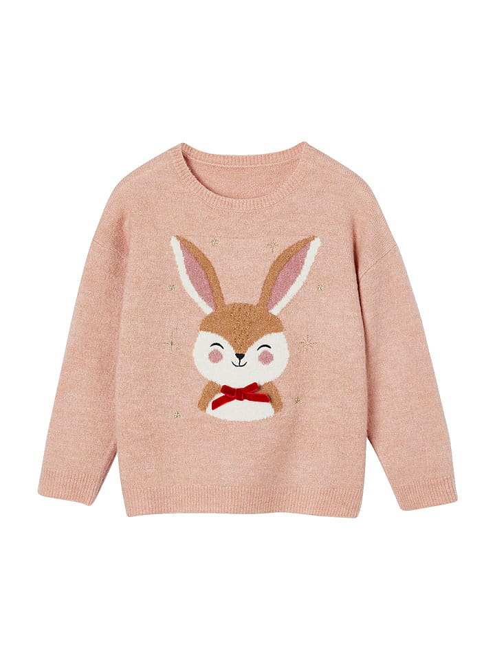 vertbaudet Sweter w kolorze biało-jasnobrązowo-jasnoróżowym rozmiar: 140