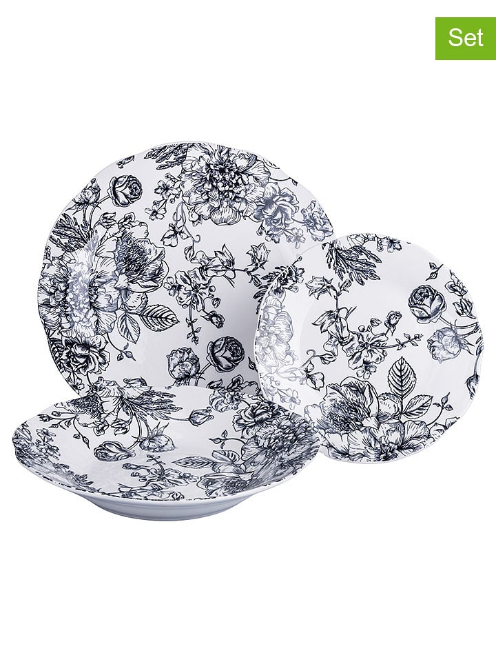 Villa d´Este 18-częściowy zestaw talerzy "Madame" w kolorze biało-czarnym rozmiar: onesize