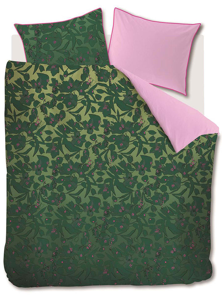 Oilily Komplet pościeli satynowej "Sketchy Flower" w kolorze zielonym rozmiar: 240x200/220 cm