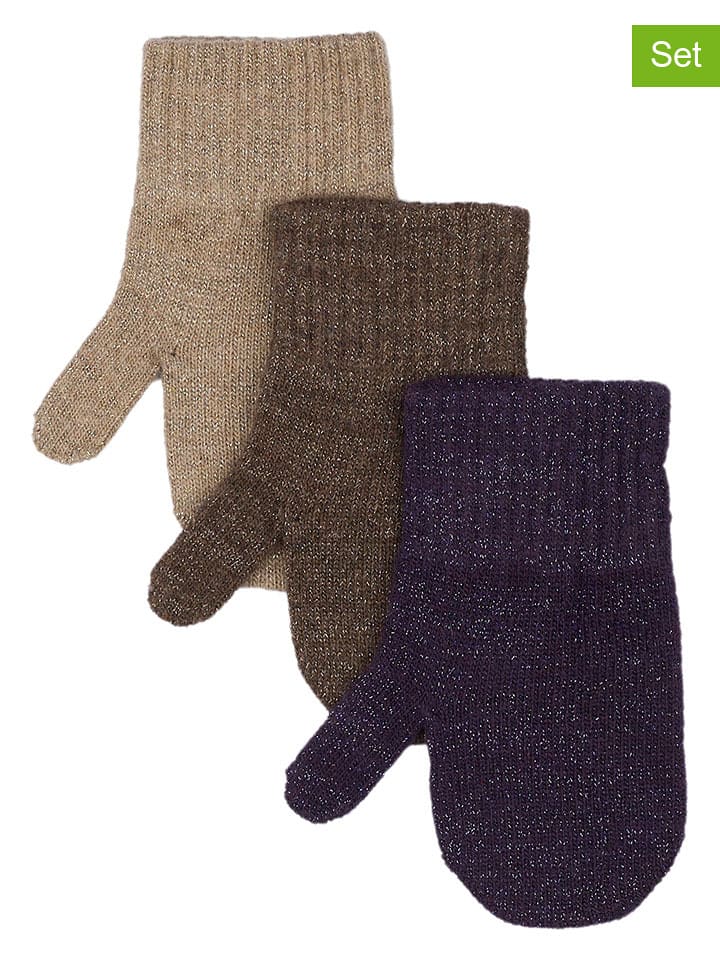 mikk-line Rękawiczki (3 pary) w kolorze beżowym, brązowym i granatowym rozmiar: 50-92