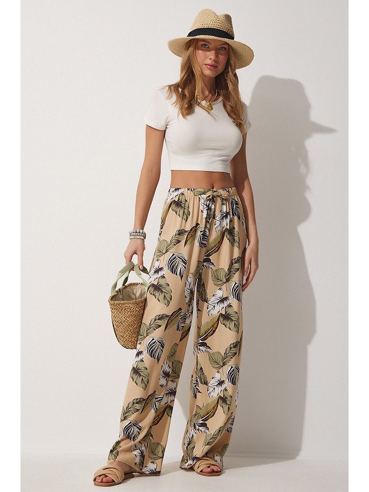 Happiness Istanbul Spodnie w kolorze beżowo-oliwkowym rozmiar: 38