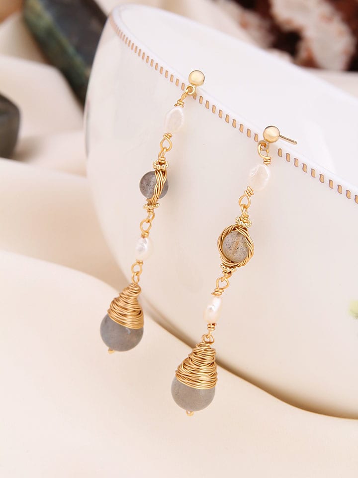 Pierres de Jade Pozłacane kolczyki-wkrętki z perłami i labradorytami rozmiar: onesize