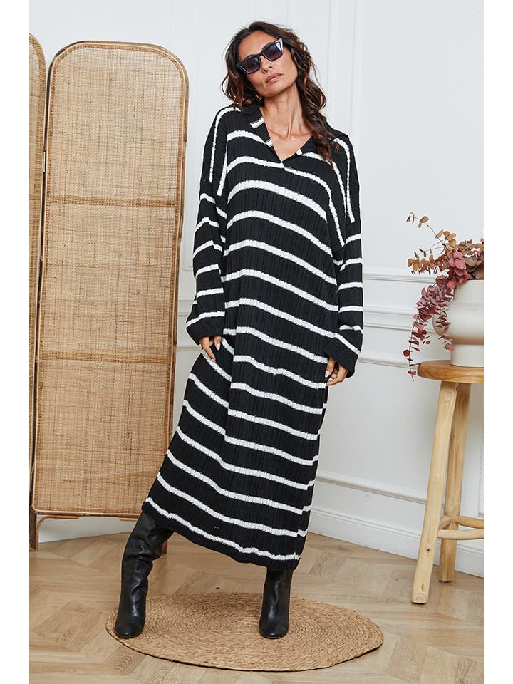 So Cachemire Sukienka dzianinowa "Dowell" w kolorze biało-czarnym rozmiar: XL