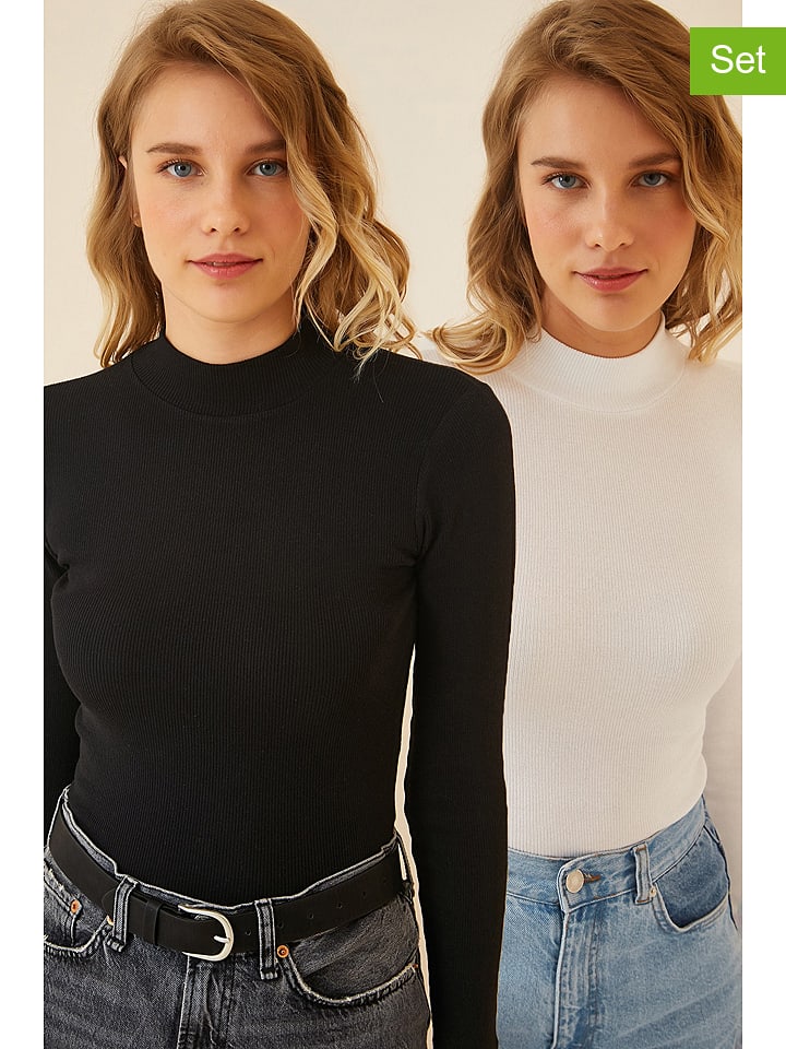 Happiness Istanbul Koszulki (2 szt.) w kolorze czarnym i białym rozmiar: S/M