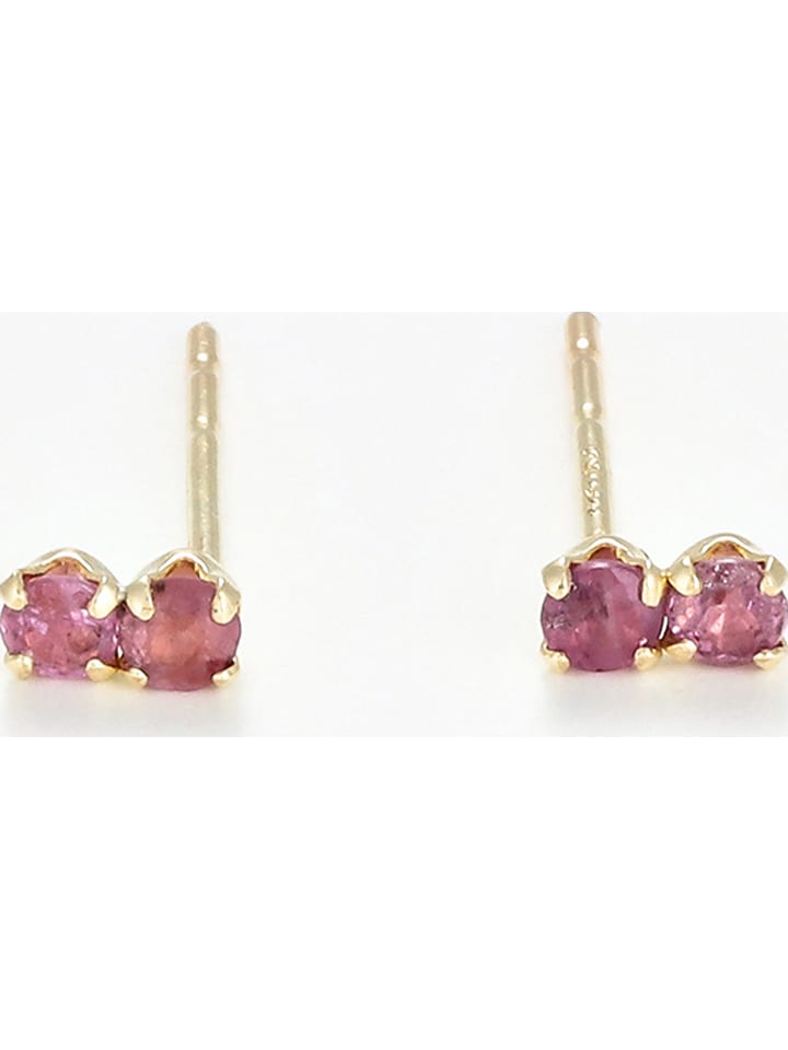 OR ÉCLAT Złote kolczyki-wkrętki "Puces Duo Précieuses" z rubinami rozmiar: onesize