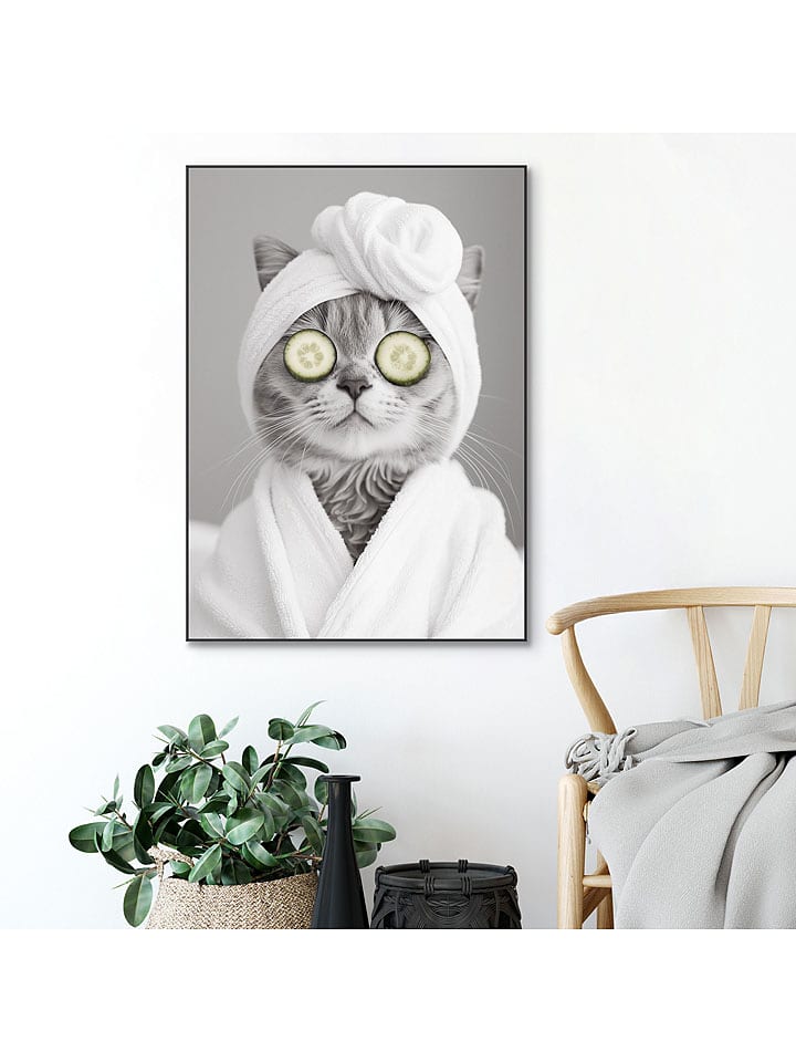 Orangewallz Druk artystyczny "Spa Cat" w ramce rozmiar: 50x70 cm