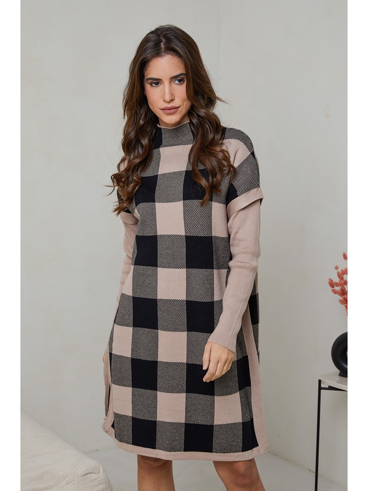 Soft Cashmere Sukienka dzianinowa w kolorze czarno-beżowym rozmiar: 38/40