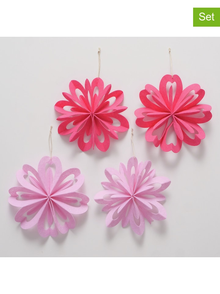 Boltze Zawieszki dekoracyjne (4 szt.) w kolorze różowo-jasnoróżowym - Ø 20 cm rozmiar: onesize