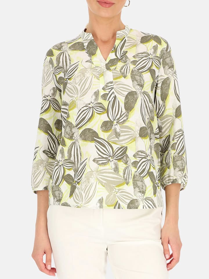 Gerry Weber Lniana bluzka w kolorze oliwkowo-białym rozmiar: 40