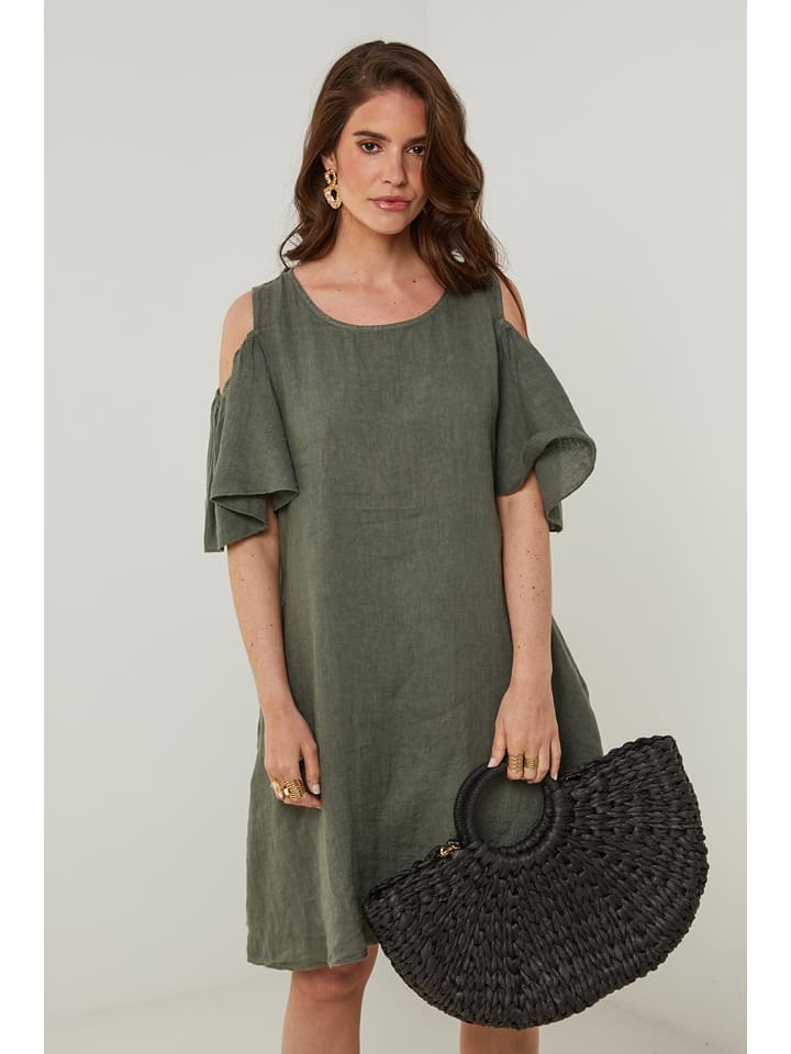 Rodier Lin Lniana sukienka w kolorze khaki rozmiar: S/M