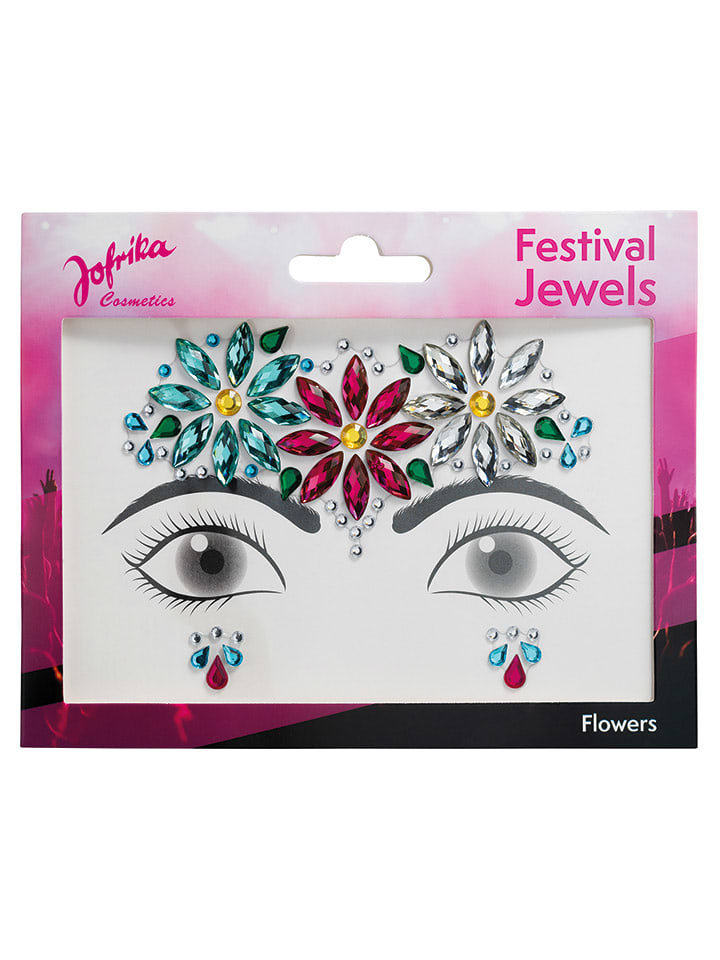 Party x People Samoprzylepne kryształki "Festival Flowers" w różnych kolorach do twarzy rozmiar: onesize
