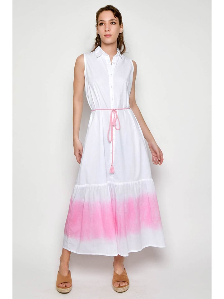 Tarifa Sukienka w kolorze biało-jasnoróżowym rozmiar: S