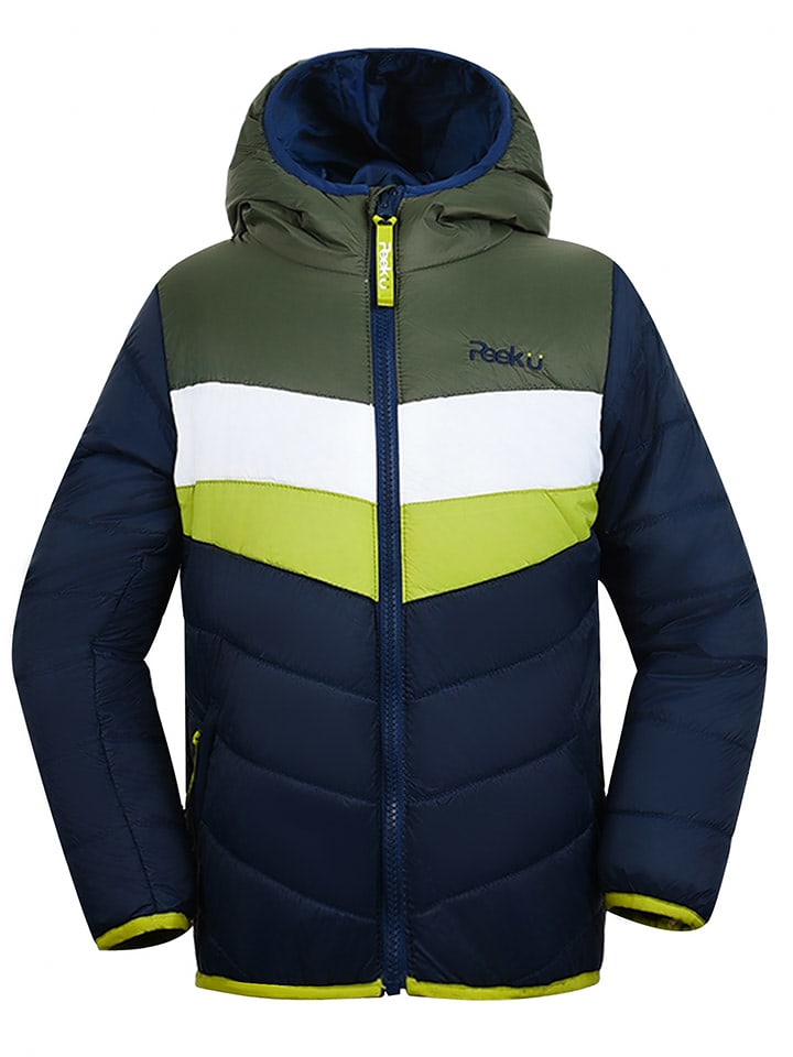 Peek U Całoroczna kurtka pikowana "Baz" w kolorze granatowo-oliwkowo-białym rozmiar: 140