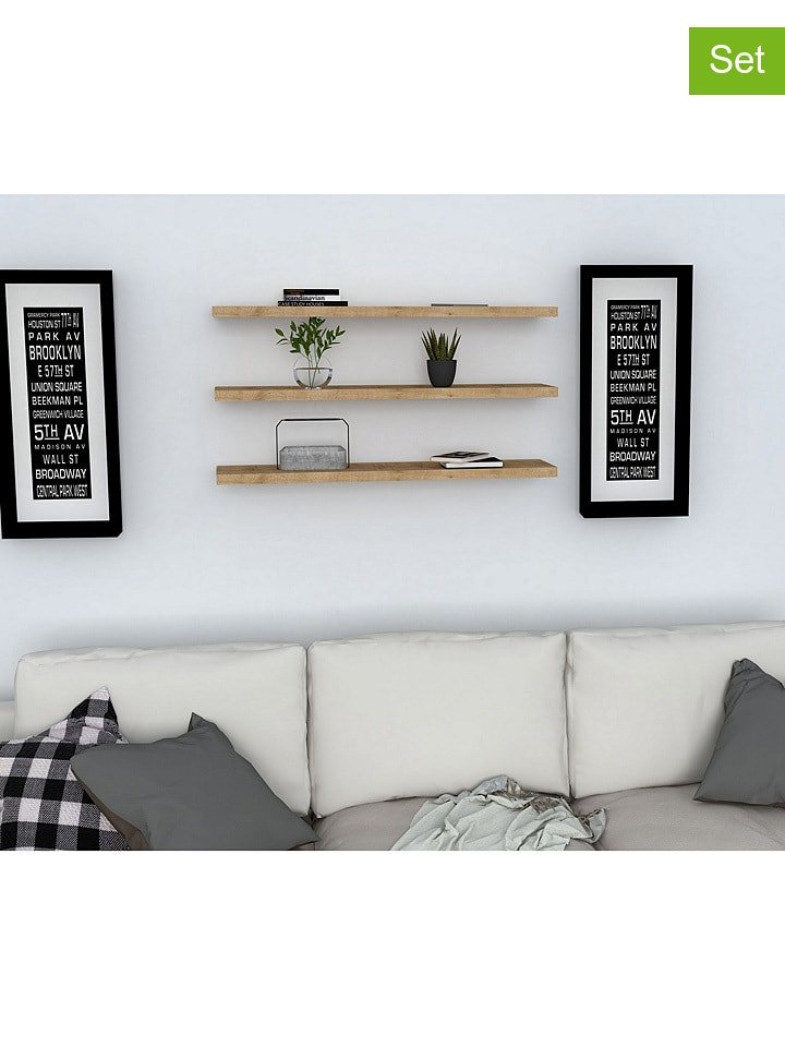 Scandinavia Concept Regały ścienne (3 szt.) "Boss" w kolorze jasnobrązowym - 60 x 1,8 x 14,5 cm rozmiar: onesize