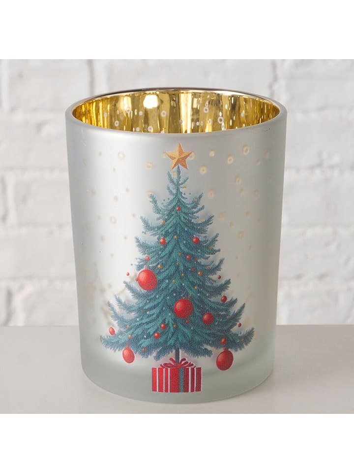 Boltze Świecznik "Christmas Tree" w kolorze srebrno-zielonym - wys. 12,5 cm rozmiar: onesize