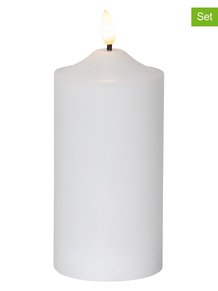 STAR Trading Świece LED (2 szt.) "Flamme" w kolorze białym - wys. 17 x Ø 7,5 cm rozmiar: onesize