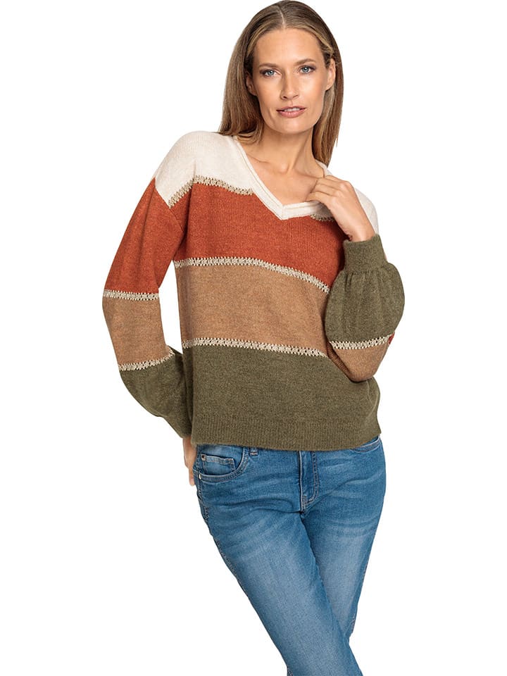 Heine Sweter w kolorze biało-oliwkowo-karmelowym rozmiar: 40