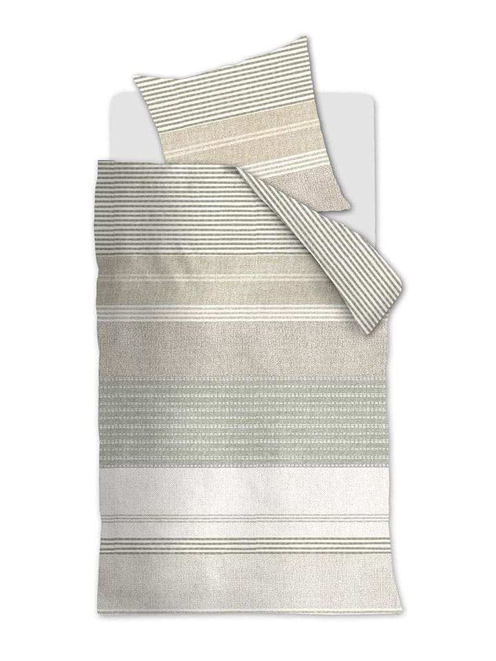 Beddinghouse Komplet pościeli flanelowej "Stitches" w kolorze biało-żółtym rozmiar: 155x220 cm