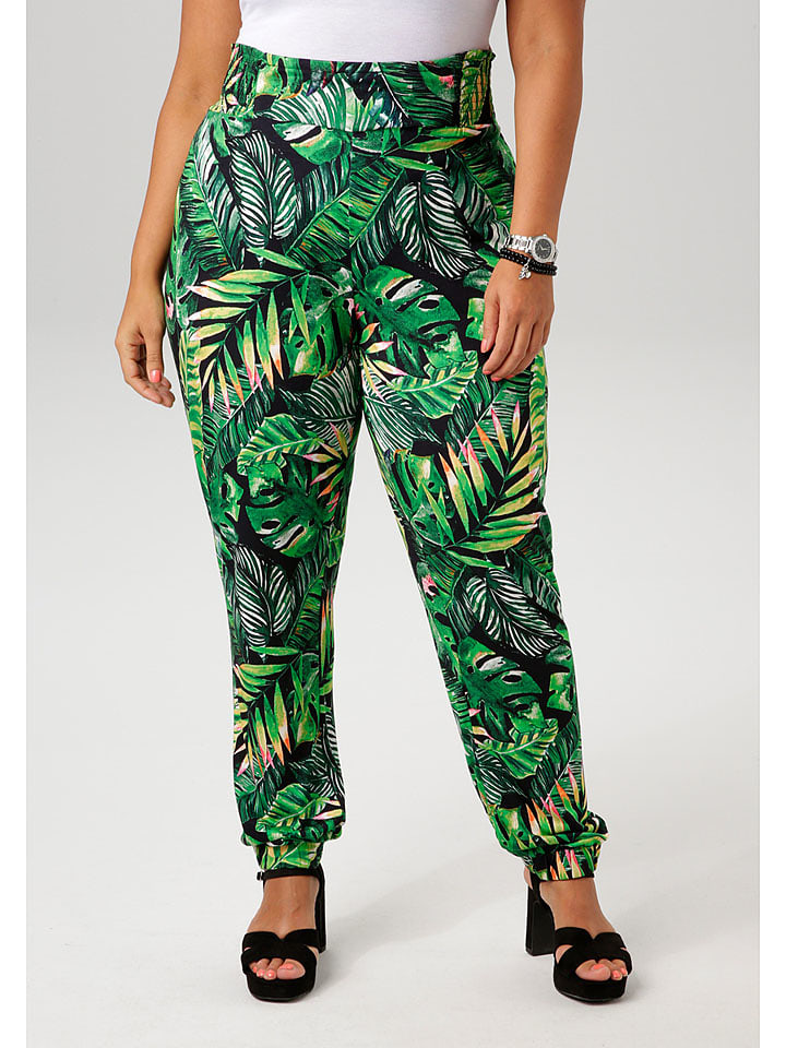 Aniston Spodnie w kolorze czarno-zielonym rozmiar: 44