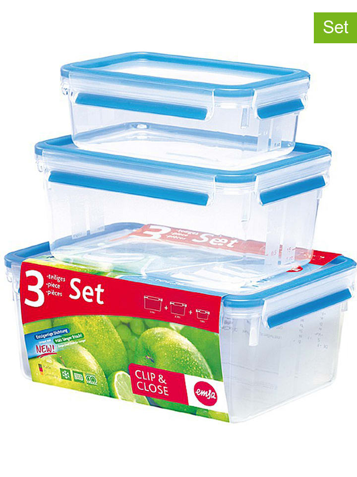 Emsa Pojemniki (3 szt.) "Clip & Close" w kolorze niebieskim na żywność rozmiar: onesize