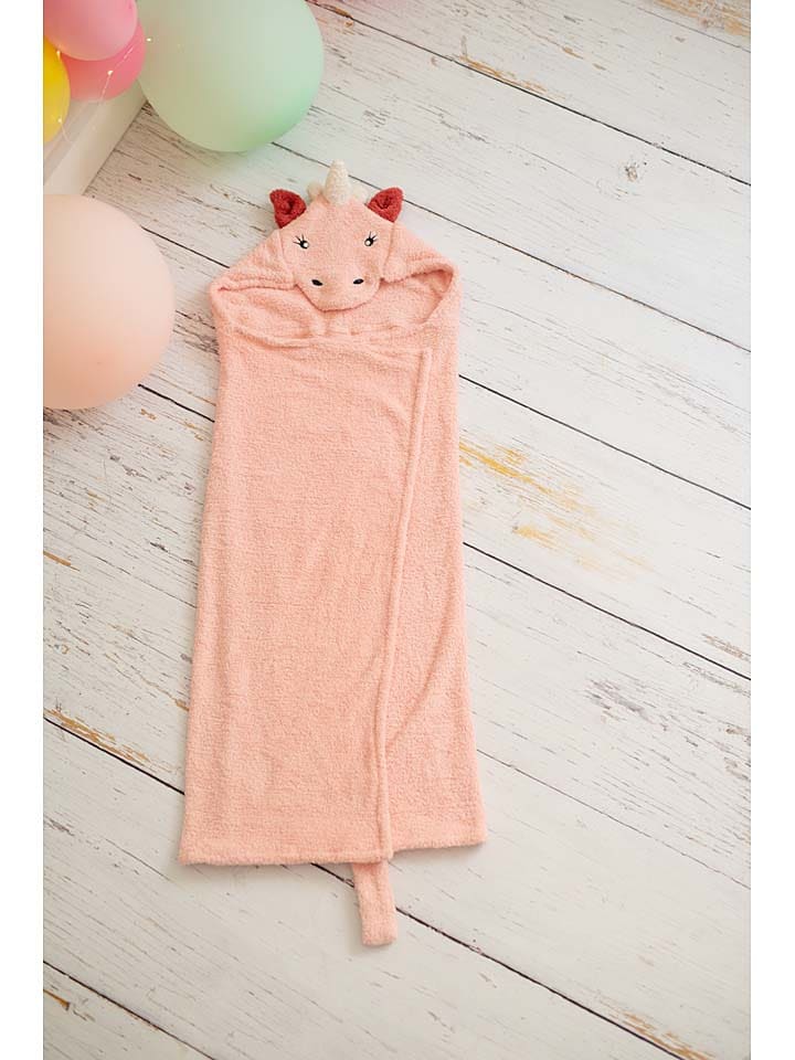 Crochetts Ręcznik "Unicorno" w kolorze jasnoróżowym z kapturem - 120 x 110 cm rozmiar: onesize