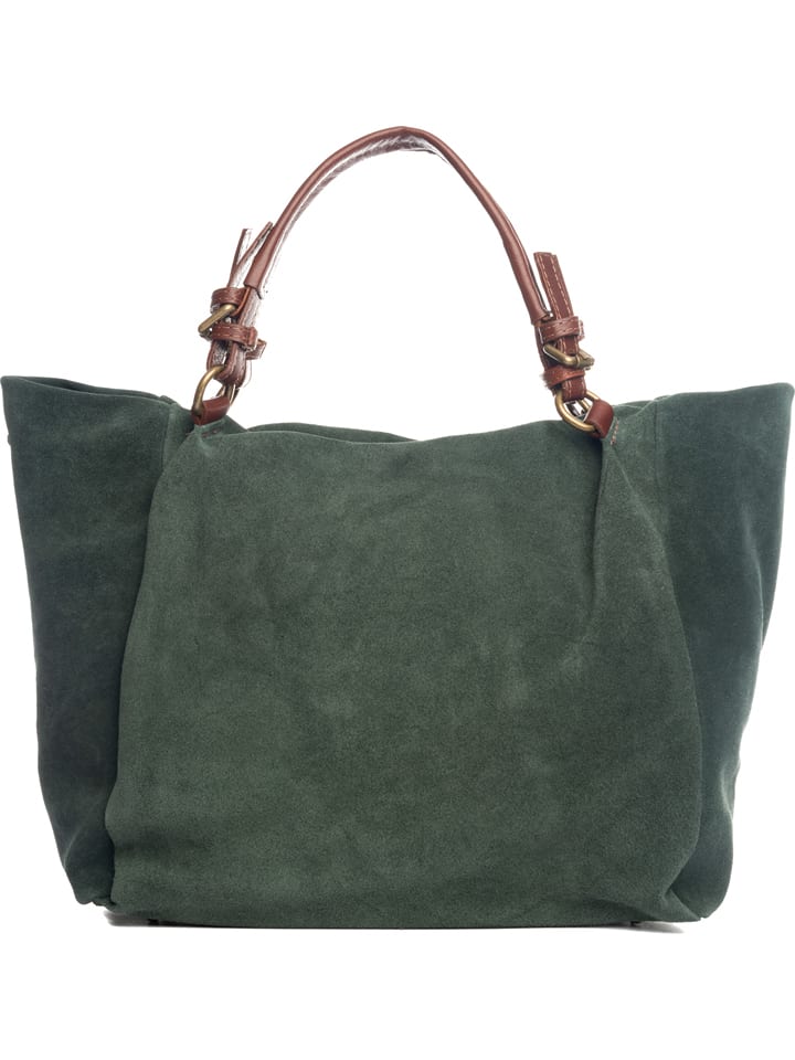 Anna Morellini Skórzany shopper bag w kolorze zielono-brązowym - 45 x 50 x 20 cm rozmiar: onesize