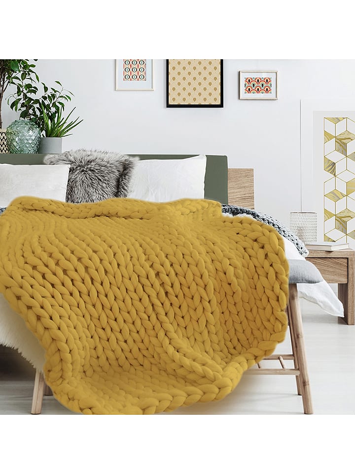 THE HOME DECO FACTORY Pled w kolorze musztardowym - 150 x 120 cm rozmiar: onesize