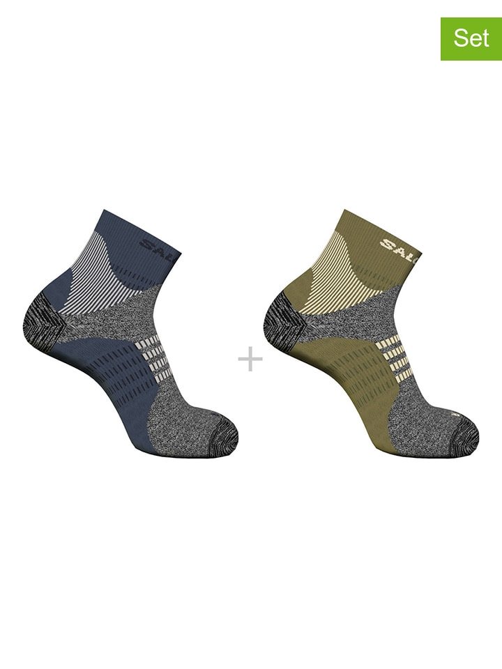 SALOMON Skarpety trekkingowe (2 pary) "X Ultra Access Quarter" w kolorze oliwkowo-niebieskim rozmiar: 39-41