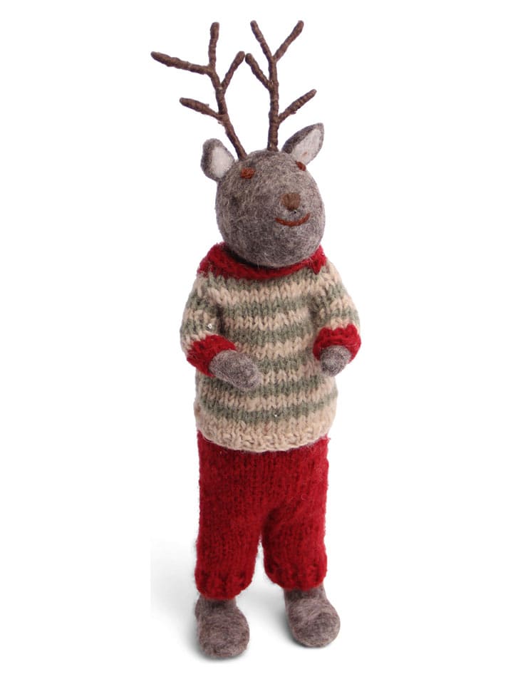 Gry & Sif Figurka dekoracyjna "Boy Deer" w kolorze szaro-czerwonym - dł. 27 cm rozmiar: onesize