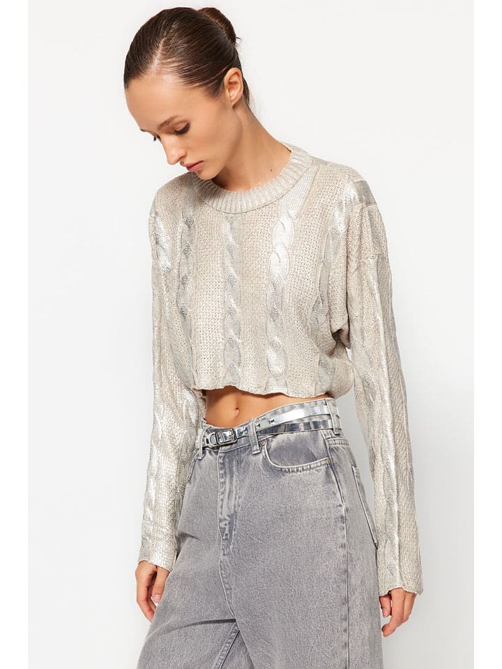 trendyol Sweter w kolorze srebrno-szarym rozmiar: M