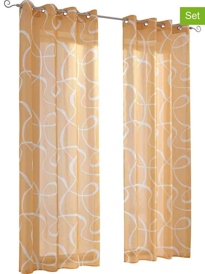 heine home Zasłony dekoracyjne (2 szt.) w kolorze biało-żółtym rozmiar: 245x140 cm