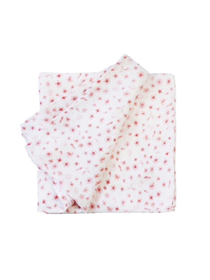 Lullalove Kocyk muślinowy "Flowers" w kolorze biało-jasnoróżowym do przewijania rozmiar: 100x100 cm