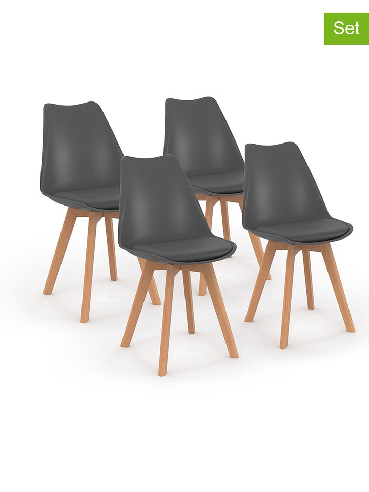 IDOMYA Factory Krzesła (4 szt.) w kolorze antracytowo-jasnobrązowym - 51 x 79,5 x 46 cm rozmiar: onesize