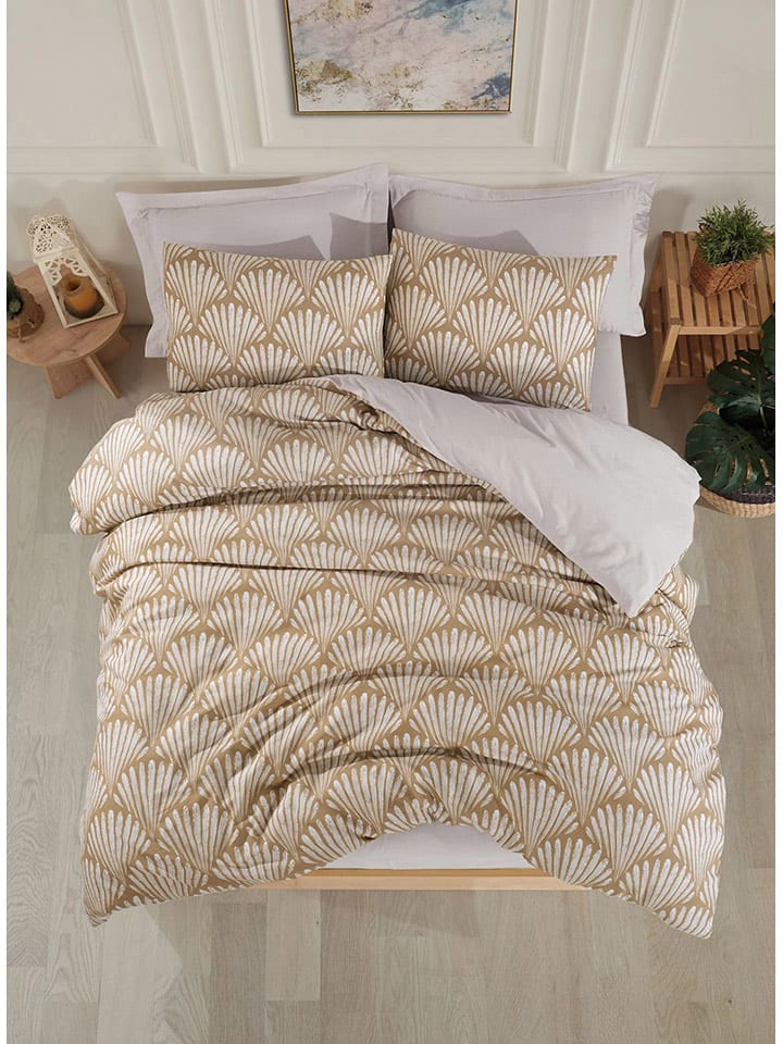 Elizabed Komplet pościeli "Yelpaze" w kolorze jasnobrązowo-białym rozmiar: 200x200 cm