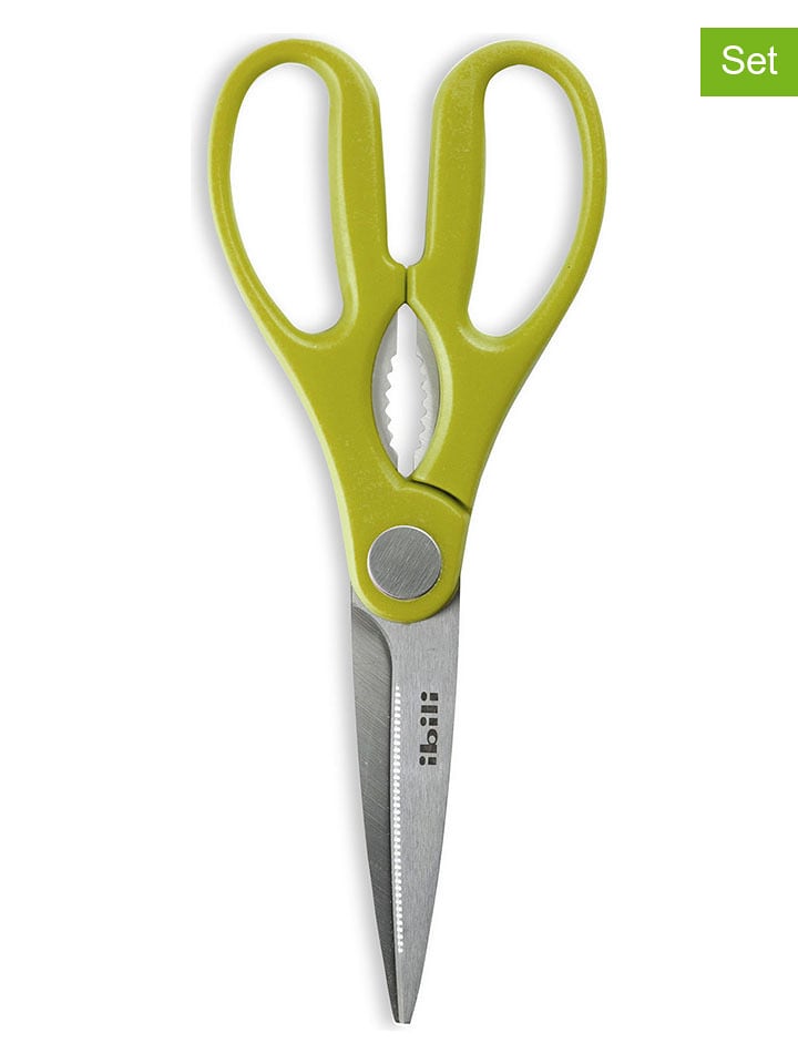 Ibili Nożyczki kuchenne (2 szt.) w kolorze srebrno-zielonym - dł. 21,5 cm rozmiar: onesize