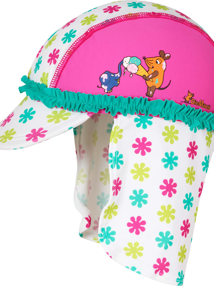 Playshoes Czapka w kolorze białym ze wzorem z osłoną karku rozmiar: 51 cm