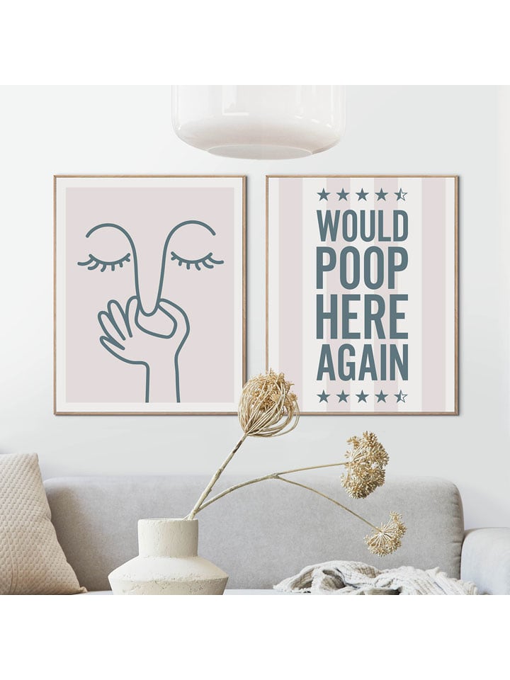 Orangewallz Druki artystyczne (2 szt.) "Funky Toilet Set" w ramce rozmiar: 40x50 cm